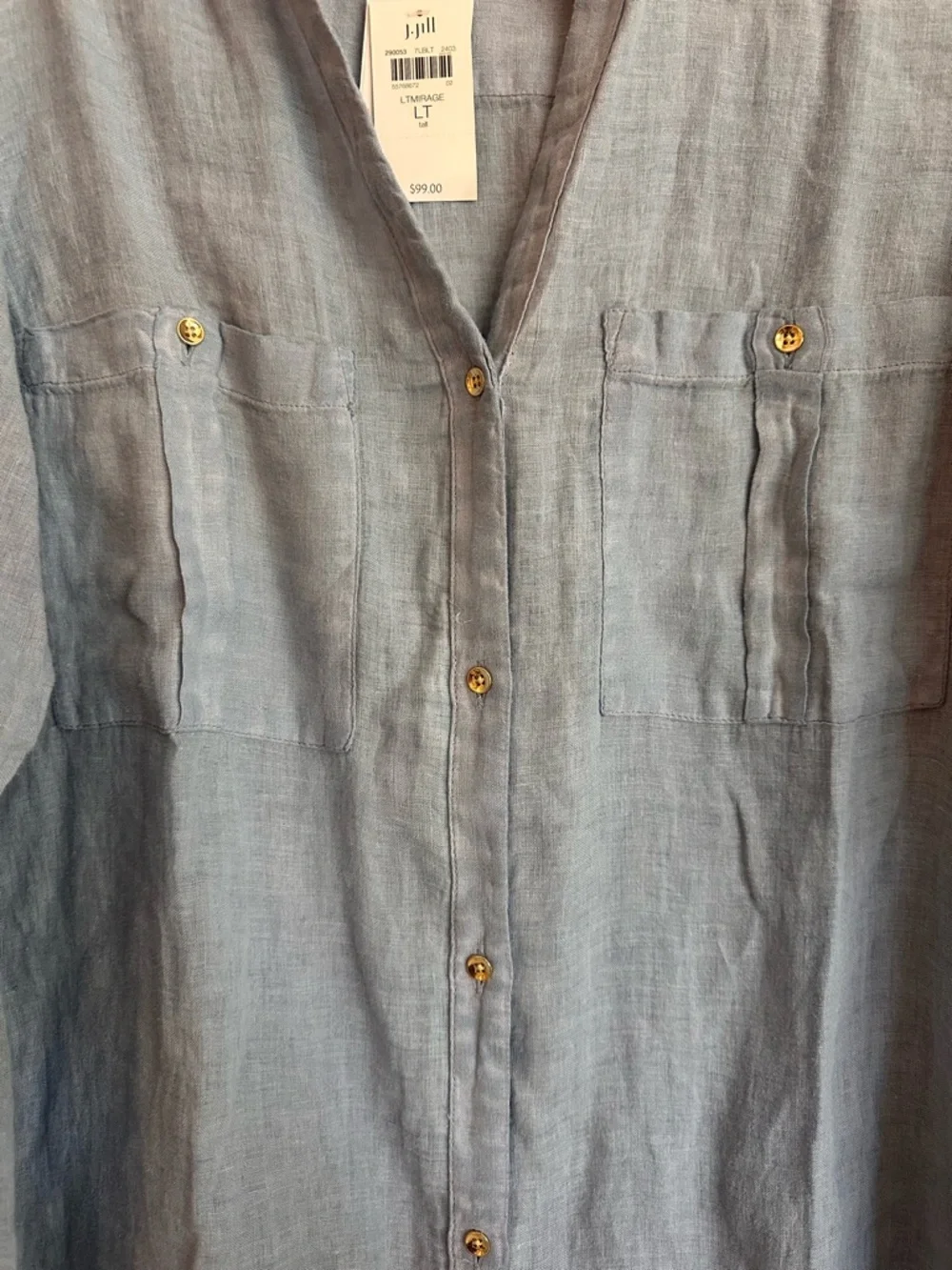 NWT J. Jill 100% Linen Blue Button Down Shirt Relaxed Fit Size Large Tall - Picture 5 of 11